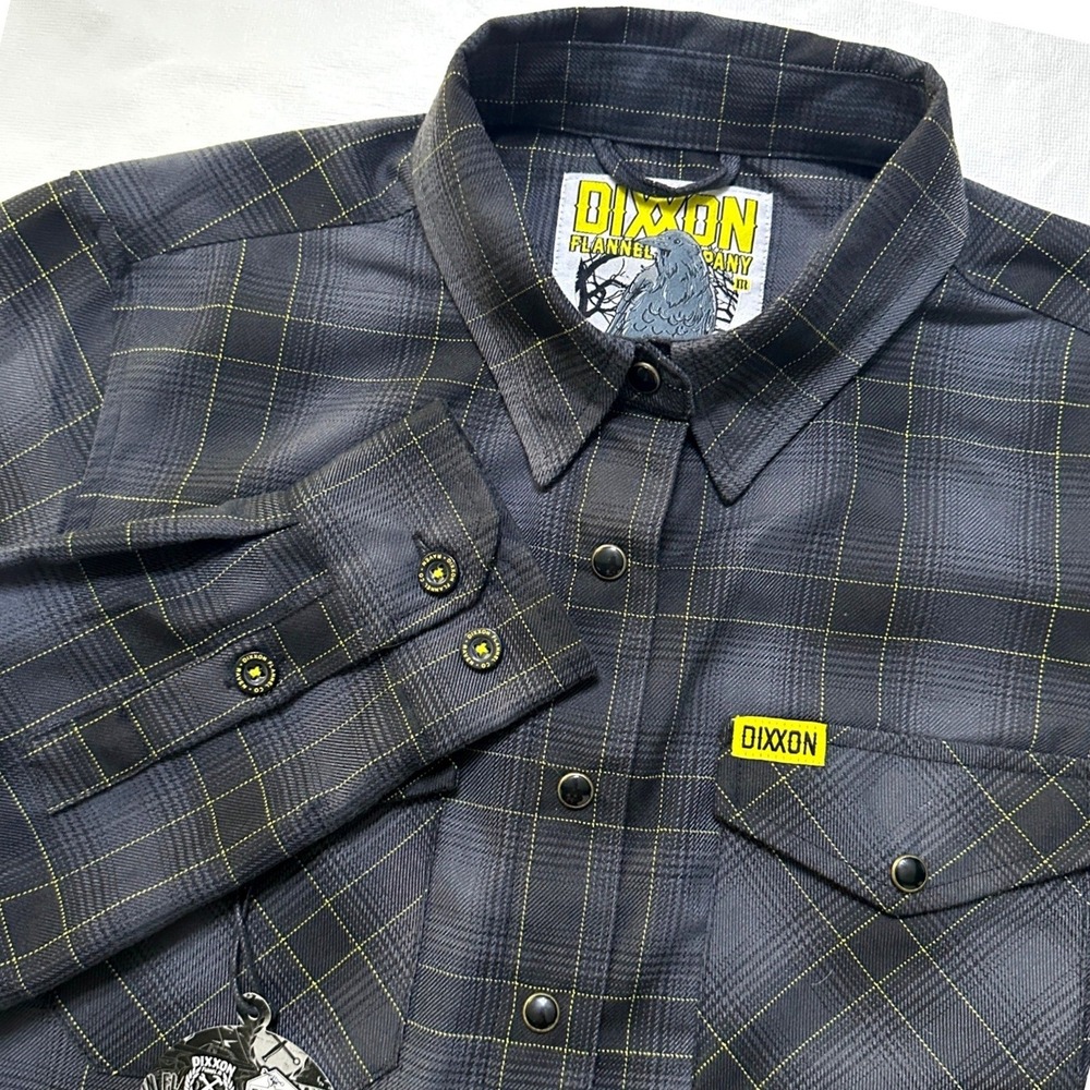 Dixxon The Raven Flannel Shirt M Black Plaid Moto Grunge Goth Goblin D-Tech Snap